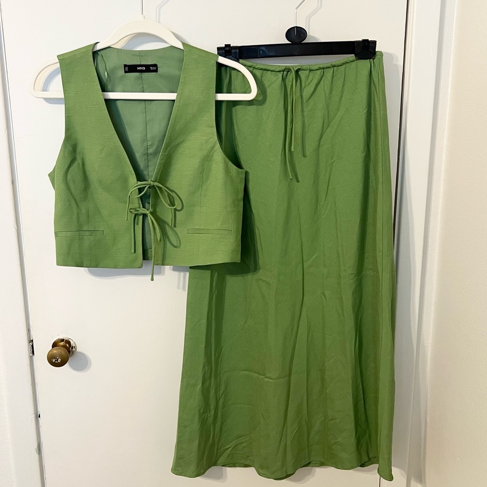 Mango Green Set - Vest with Tie Closure & Long Skirt with Adjustable Bow